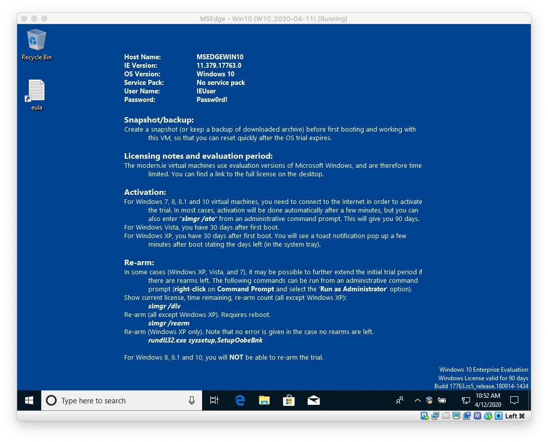Windows 10 VM initial state