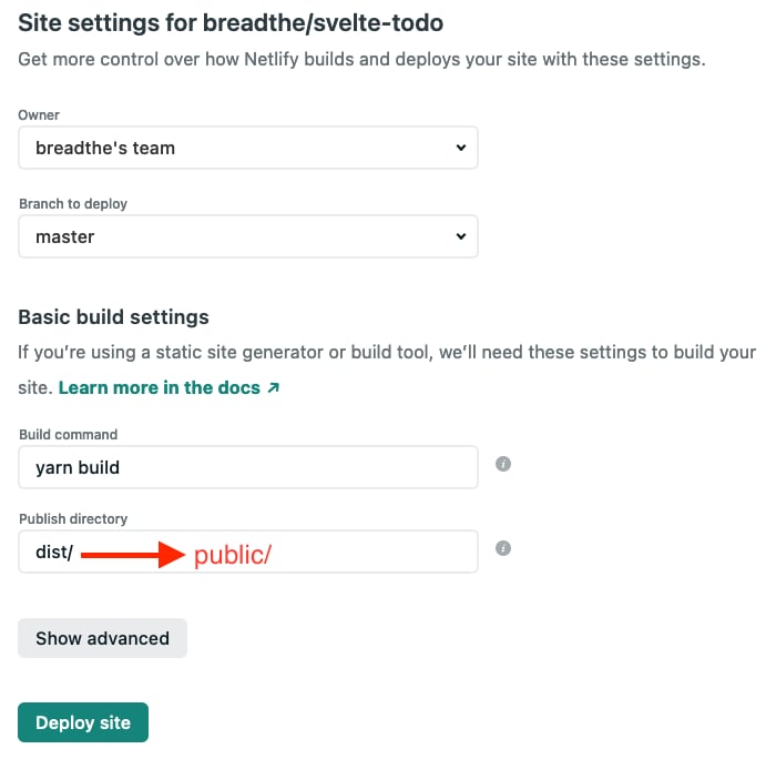 Netlify deploy site settings