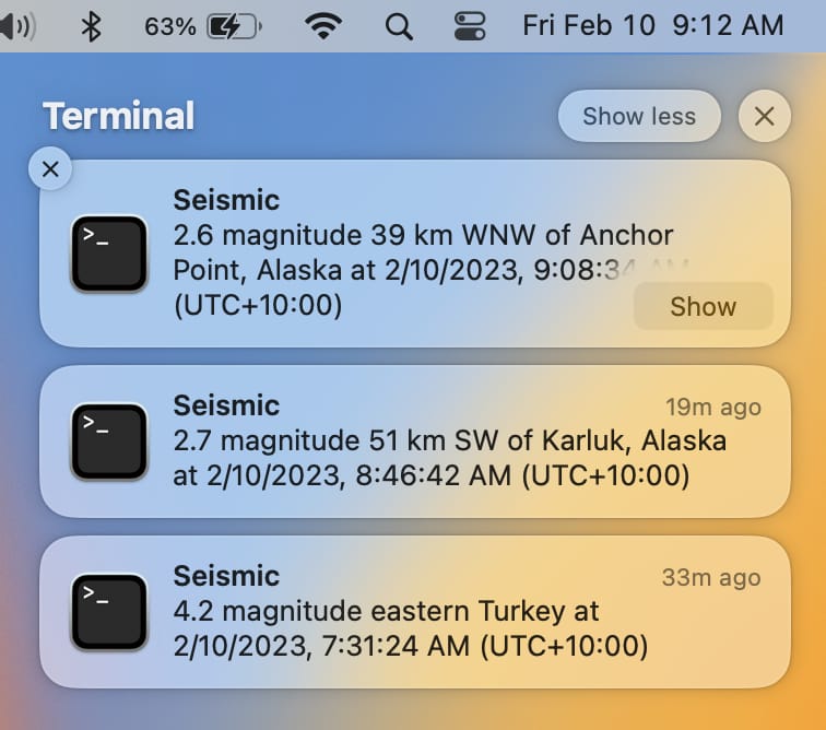 Seismic desktop notifications