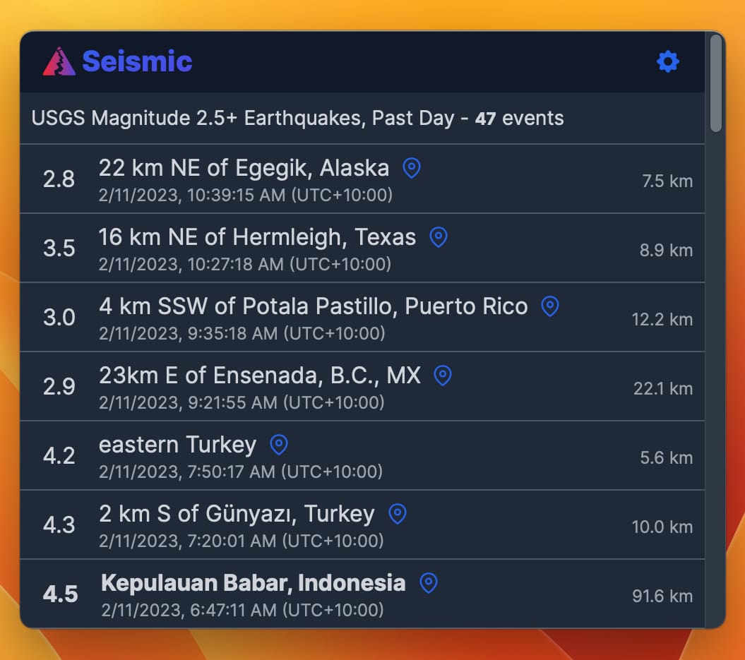 Seismic dark mode screenshot