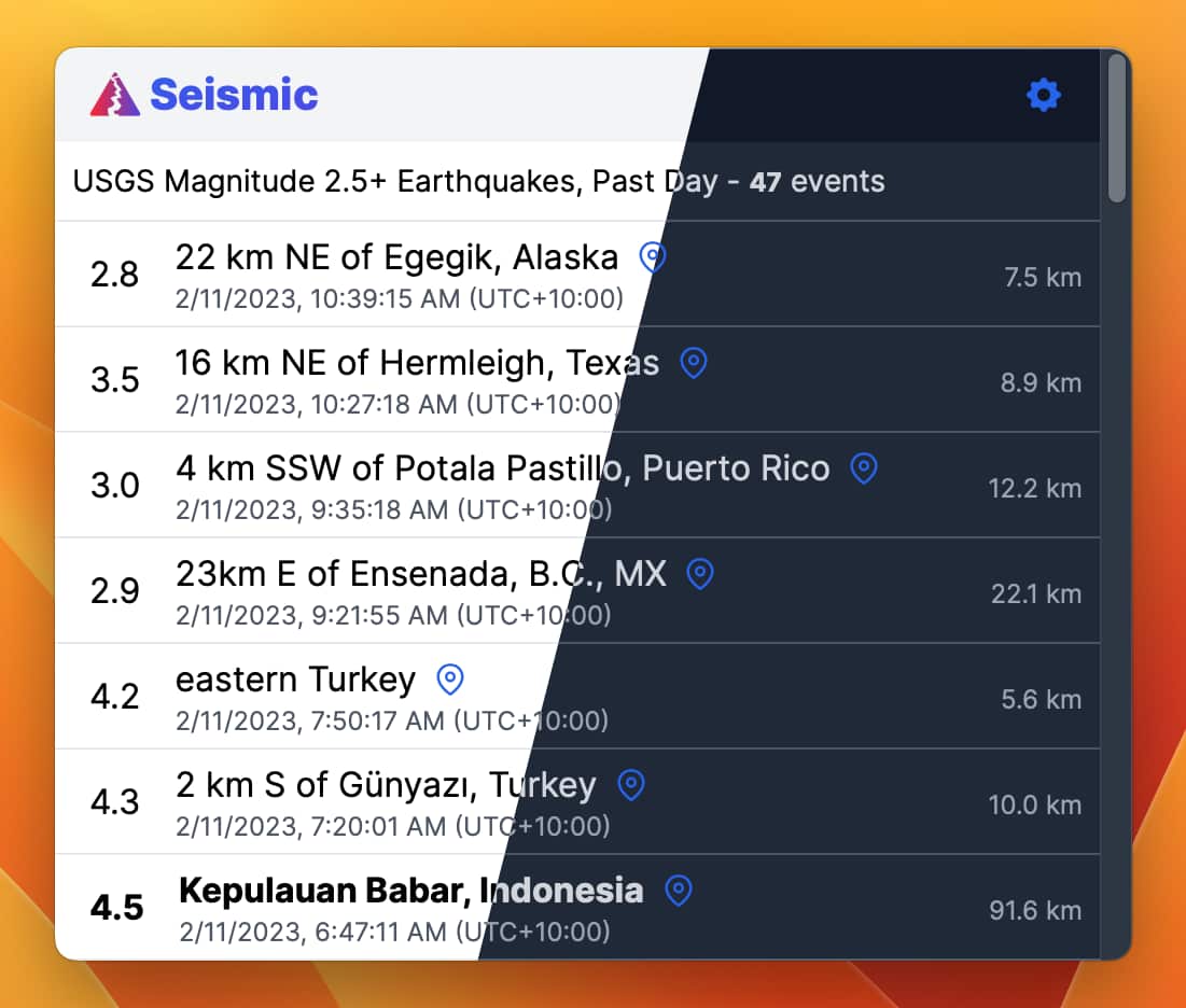 Seismic - Desktop Taskbar App for USGS Earthquake Tracking