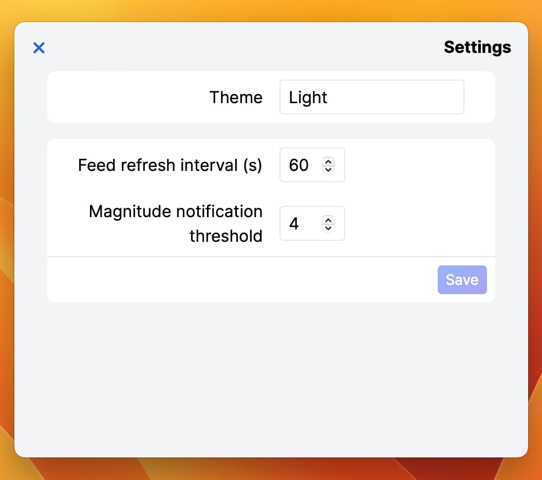 Seismic settings screenshot